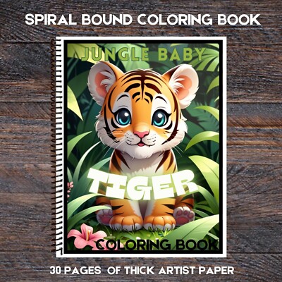 Tiger - Jungle Baby- Spiral Bound Coloring Book On Thick Artist Paper