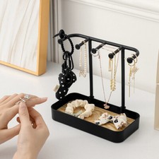 Necklaces Rings Storage Hanging Jewelry Organizer Display With Wooden Tray