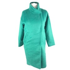Louche Donalda Cocoon Coat Jacket Green Sz 10 Double Breasted Trench Furry Wool