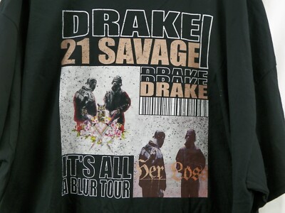 Drake 21 Savage It's All A Blur Tour Concert T Shirt Black Mens Size 5XL