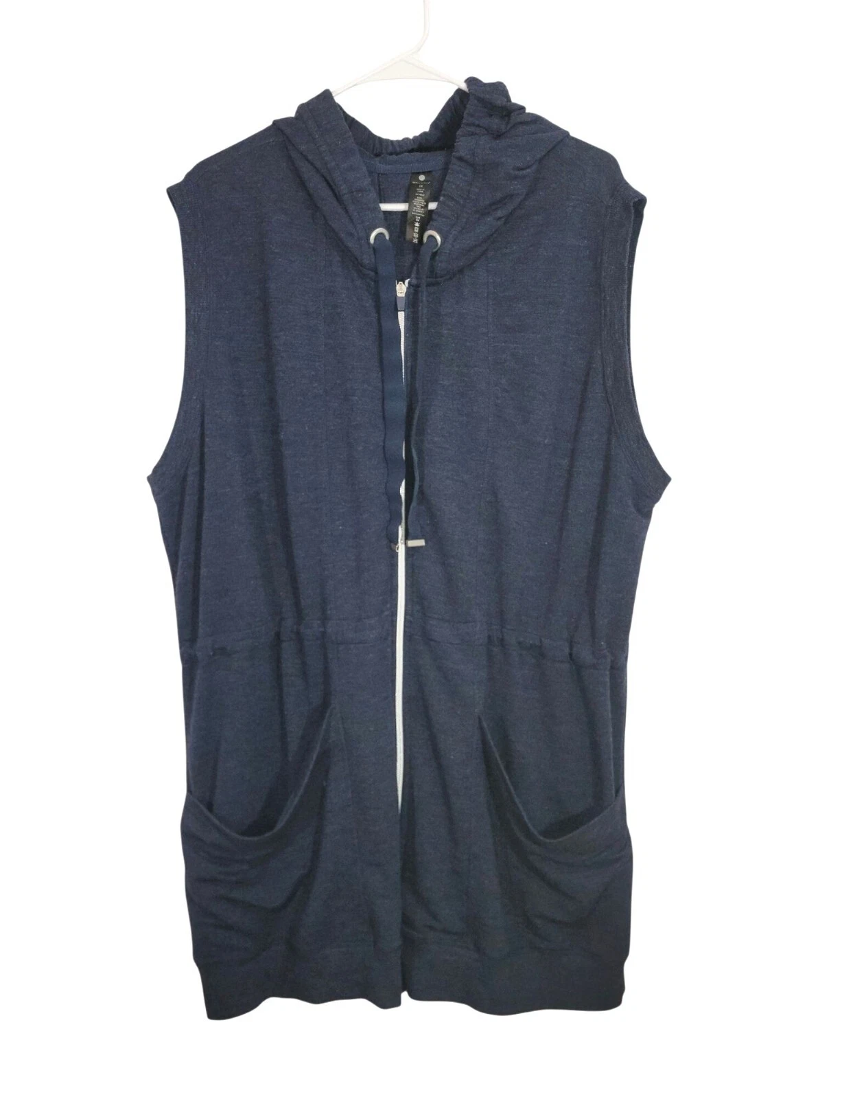 yogalicious sleeveless zippered front hooded pockets adjustable jacket