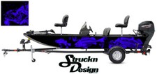 Graphic Abstract Fishing Bass Boat Wrap Decal Vinyl Pontoon Fish Skeletons Blue