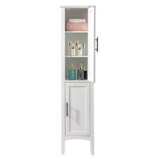 Tall Bathroom Floor Cabinet with 6 Shelves and 2-Door, Narrow Linen Cabinet