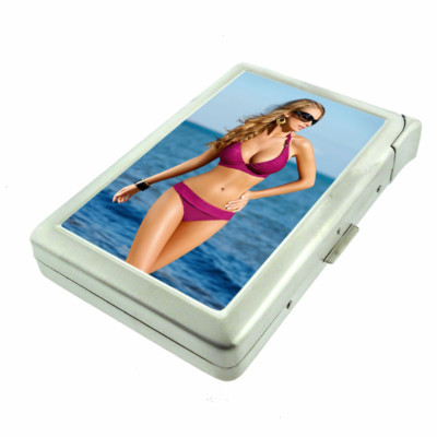 Polish Pin Up Girls D24 Cigarette Case with Built in Lighter Metal Wallet 