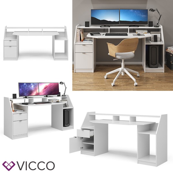 Schreibtisch Computertisch BüRotisch Home Joel Weiß Arbeitstisch Pc Tisch Vicco-image
