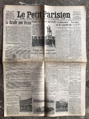 N50 La Une Du Journal Le Petit Parisien February 25, 1916
