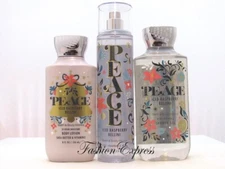 BATH & BODY WORKS PEACE ICED RASPBERRY BELLINI BODY MIST LOTION SHOWER GEL SET