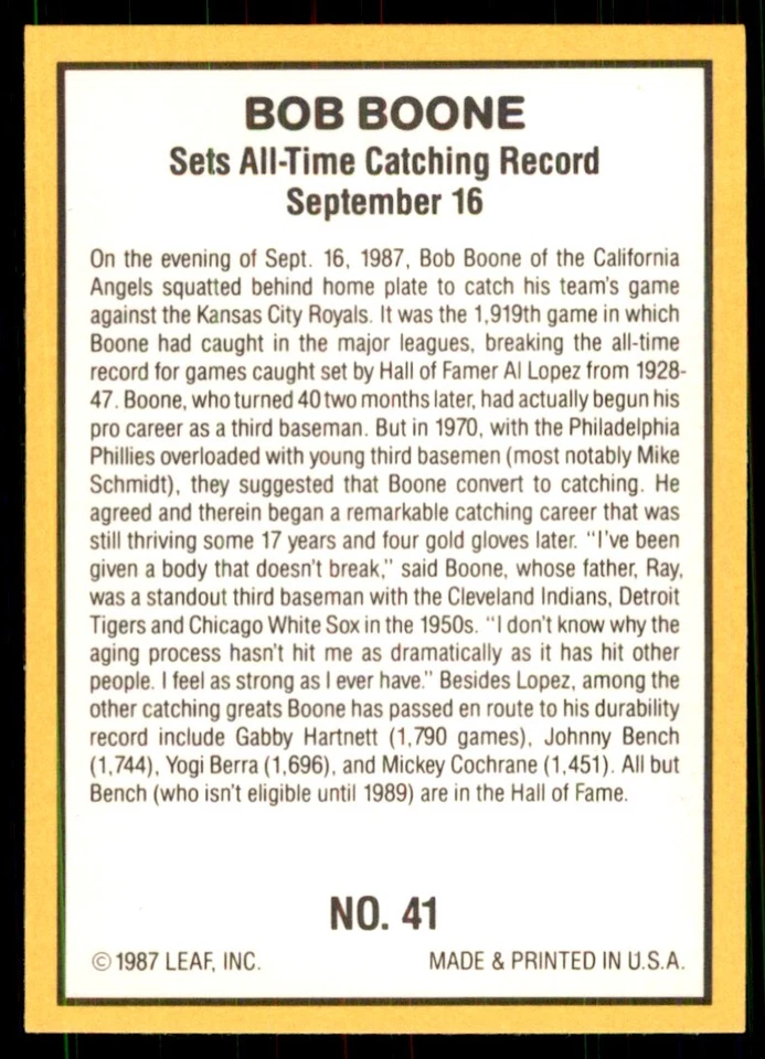 1987 Donruss Highlights Bob Boone Baseball Cards #41 - Image 2 of 2