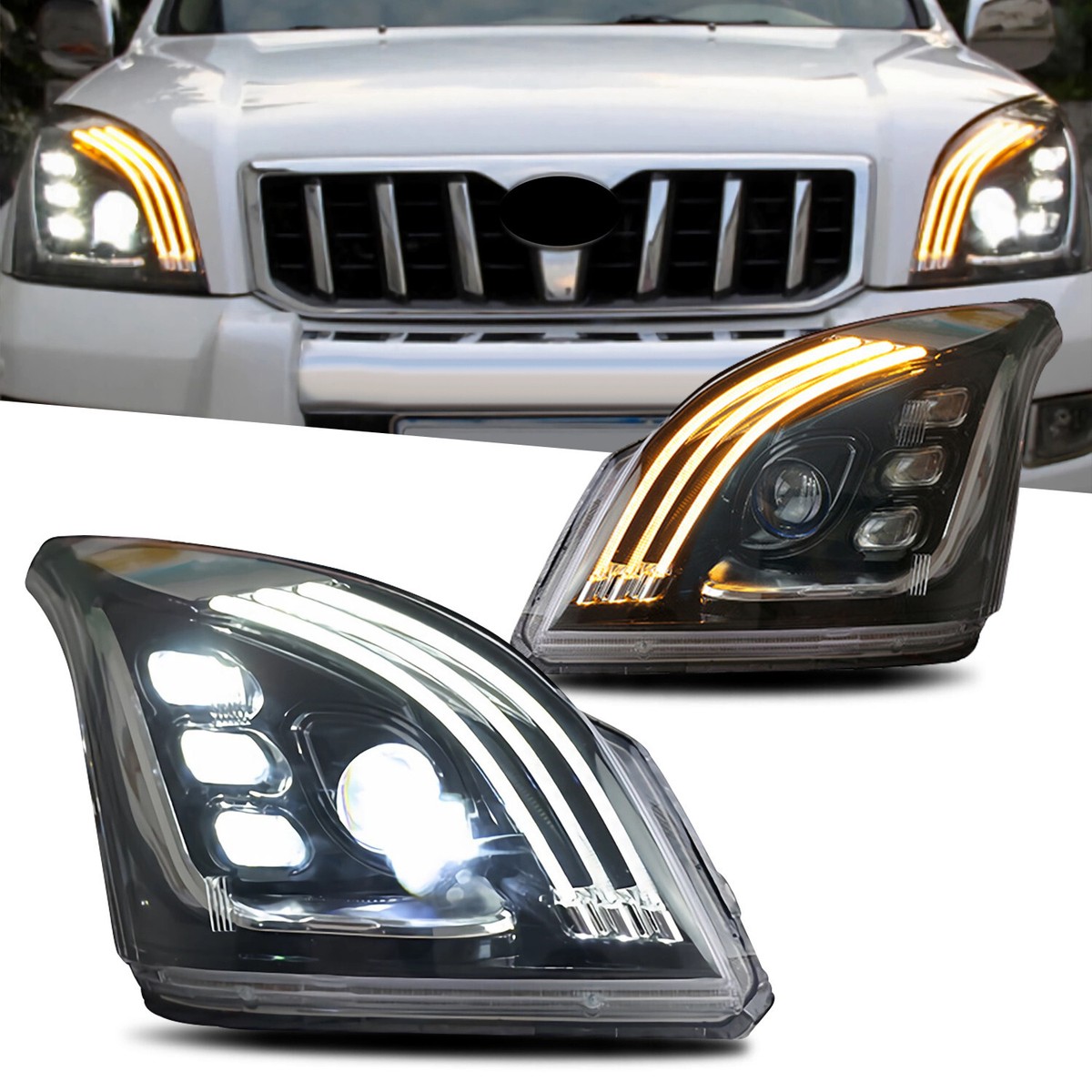 HC LED Headlights For Toyota Land Cruiser Prado Fj120 2003-2009 | eBay