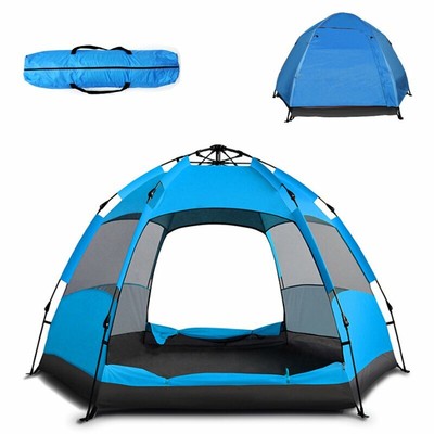 New 4 Person Blue Family Camping Tent Hybrid 2 Door Waterproof Backpacking Dome Ebay