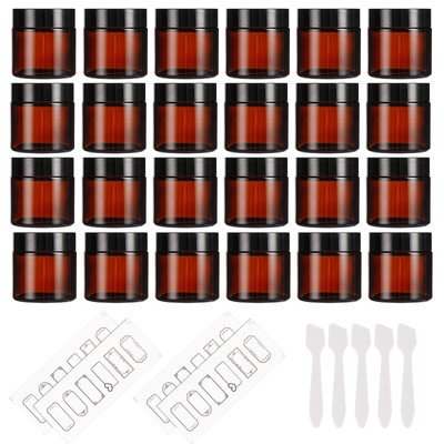 24 Pack 2oz Amber Glass Jars with Black Lids, Round Empty Containers for Scru...