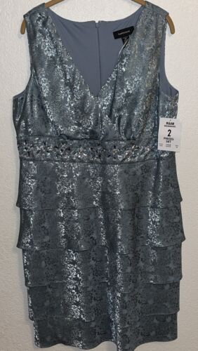 R&M Richards Collection Damen 2-teilig Kleid Jacke Set Strass 18 Schiefer Neu mit Etikett - Bild 12 von 20