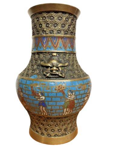 1920s Japanese Cloisonné Enamel Brass Vase Egyptian Revival - Picture 1 of 17