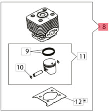 CILINDRO CON PISTONE DIAM.34 SPIN.8MM DECESPUGLIATORE BCH250 OLEOMAC