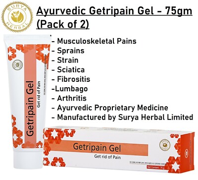 Surya Herbal Ayurvedic Getripain Gel for Muscle Pain, Sprains, Strains 75Gm x 2