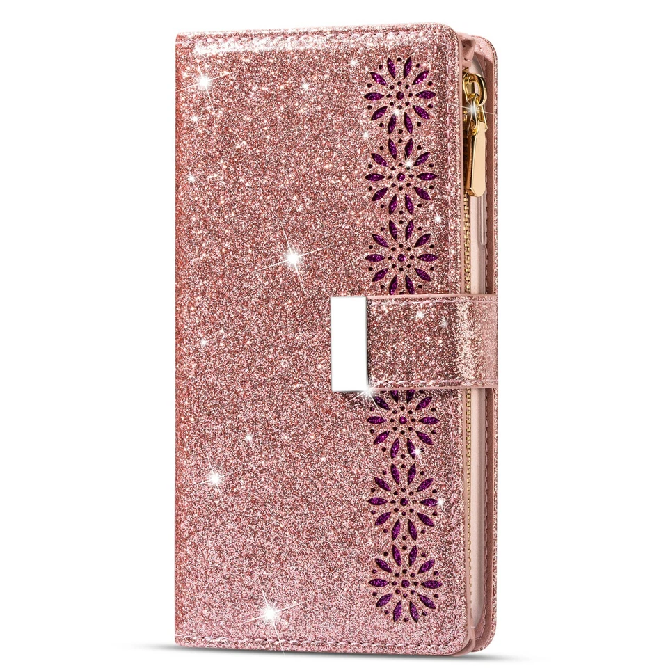 Funda tipo billetera de cuero abatible brillante para Samsung Galaxy S25 S23 FE S24 S20 Note20 Foto 3 de 4