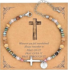Initial Cross Bracelet for Women - Christian Faith Based Gift for Baptism.
