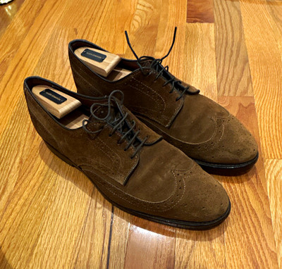 Allen Edmonds Players Shoe Men's Brown Suede Wingtip Lace-Up US 9 D 9772
