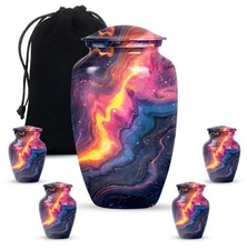 Cosmic Aurora - Burial Urn For Ashes - Metal Urn - Combo Of 1 Large Urn With