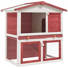 Image of Outdoor Rabbit Hutch 3 Doors Red Wood