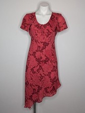 Vintage C&C Red Floral 90s Summer Short Sleeve Asymmetric Hem Dress 4