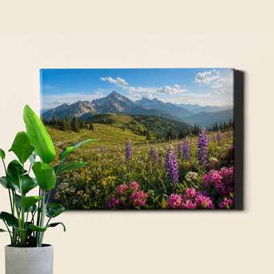 Alpine Lupine Wildflower Meadow Wall Art Mountain Landscape in Bloom