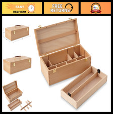 Large Beechwood Art Supply Organizer - Wooden Artist Tool Box with Drawer