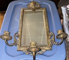 Antique Pair Of 1880s Ornate  Brass Sconces Beveled Mirrors 3 Candleholders Each — photo 10