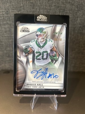 2025 Topps Chrome Black Breece Hall Auto WHITE Refractor /10 Jets #AU-BH Encased