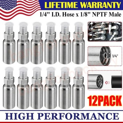 12 PCS Hydraulic Hose End Fittings 1/4'' I.D. Hose x 1/8'' NPTF Male with Cover