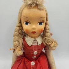 Polish Doll Cloth Sawdust Filled Hand Painted Face Vintage 19"