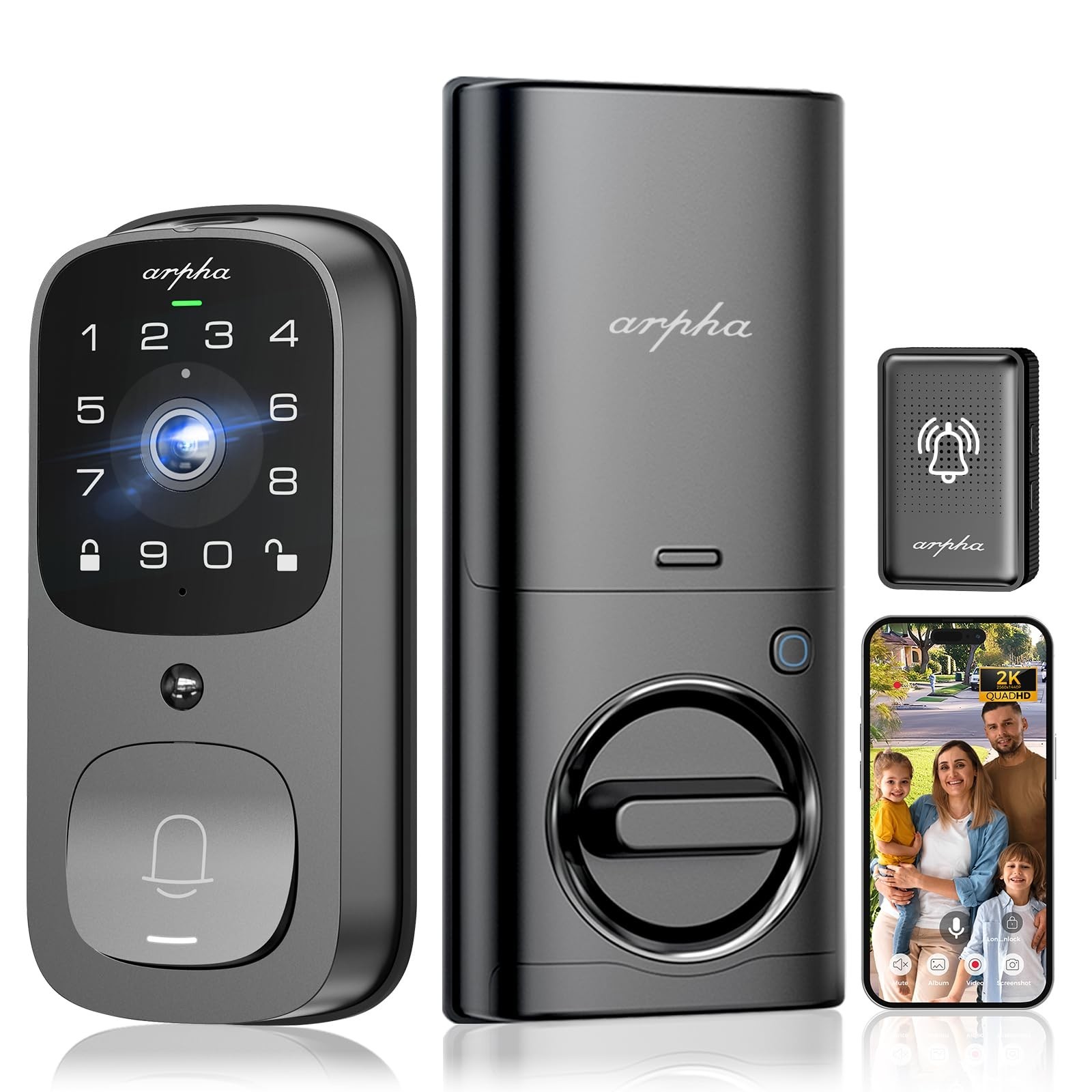 WiFi Smart Door Lock, 5-in-1 Fingerprint Keyless Entry Door Lock, Two-Way Aud...