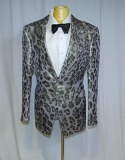 Tom Ford New Spencer Leopard Print Gray Black Metallic Dinner Jacket 36R NWOT