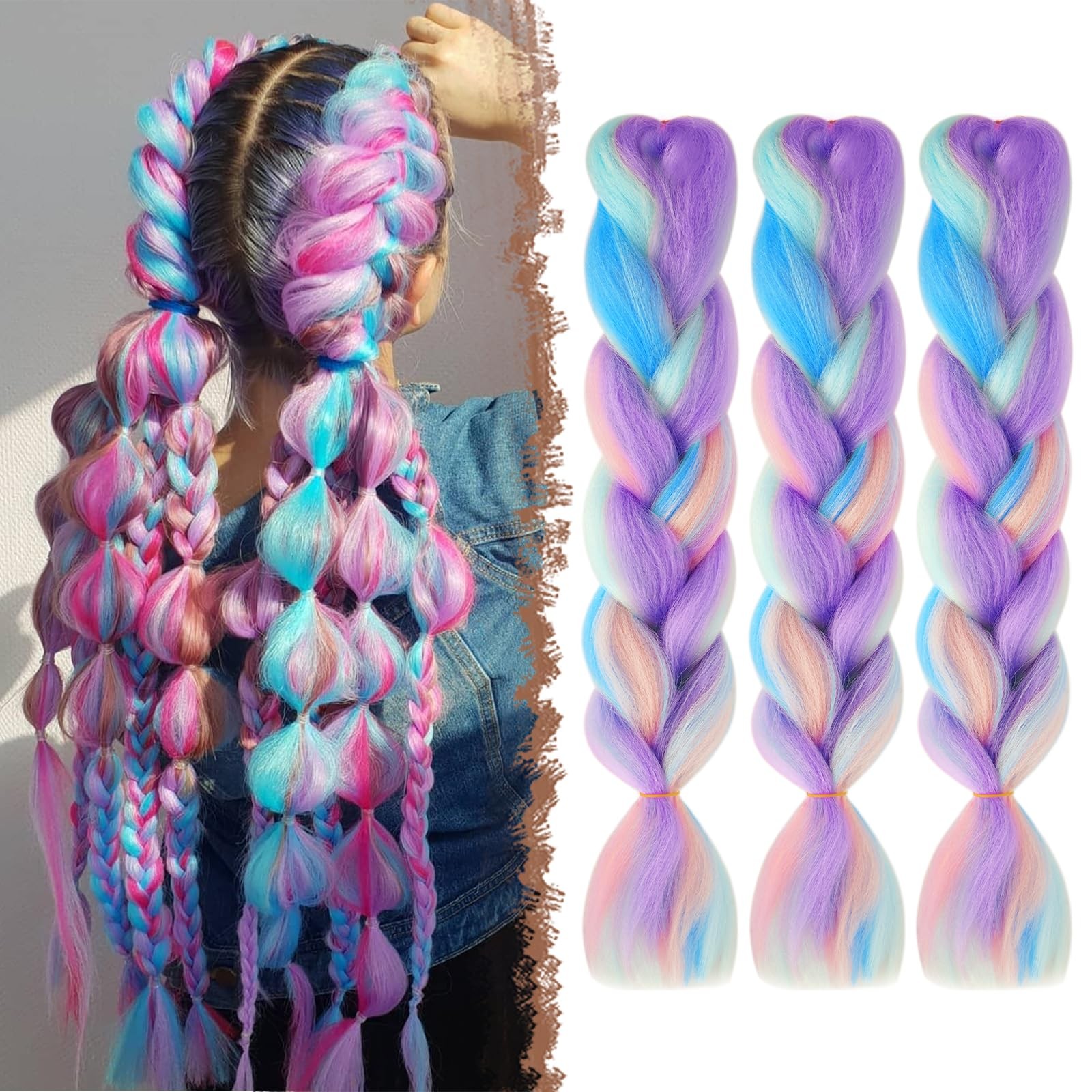 Mèche pour tresses africaines anti-nœuds lot de 3 extensions de 60cm pour tressage sans douleur