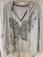 Cato Destressed Womens Hoodie, Size 18, Gray With Painting, Pocket,cotton/poly