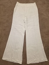 Nine West Linen Wide-Leg Dress Pants S10 White Lined Pockets Womens Casual Solid