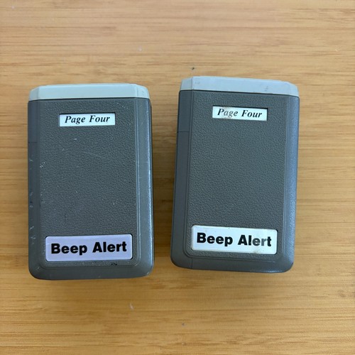Lot of 2 Vintage Beep Alert Pager Beeper Page Four Gray Clip-On Reward 1-800-422