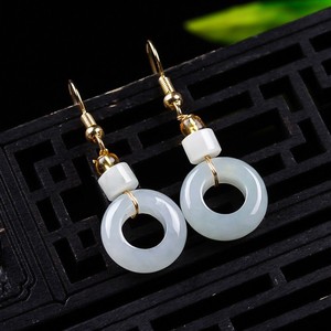 Authentic Myanmar Jadeite Ring Earrings Amulet 18K Gold Plated Charm Real Jade Designer