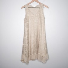 Allum Womens Mini Dress Small Beige Cream Lace Paisley Sleeveless Event Brunch