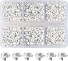 600 Pieces Crimp Bead Covers 4Mm Open Half round Crimp Bead Knot Cover Silver Sm