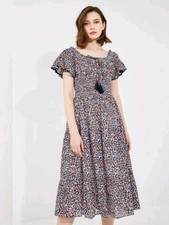 Tory Burch Smocked floral-print cotton midi dress Size M