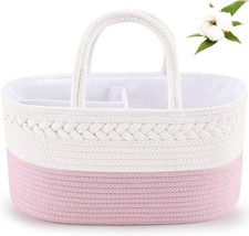 Pink Cotton Rope Diaper Caddy Organizer Nursery Storage Basket for