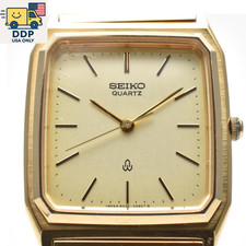 SEIKO 6030-5430 Vintage Men  s Quartz Watch Gold Square Case Slim 1980s Exc 4 