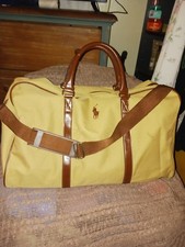 Polo Ralph Lauren Vintage Duffel Bag Beige Canvas with Leather Trim Shoulder Bag