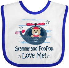 Inktastic Grammy And PopPop Grandson Bear Baby Bib Grandkids Clothes Clothing