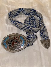 Native American Western Silver Belt Buckle Turquoise Inlay/woven Belt Waist 44  