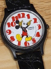 Vintage Mickey Mouse Lorus Brand Watch white face black Aligator print band