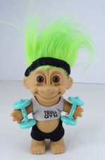 Russ Vintage Troll Doll 5" Gym Weight Lifter Green Hair Complete W Sticker
