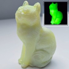 Vintage Mosser Sitting Cat Figurine ~ Custard Uranium Vaseline ~ Great Glow FLAW