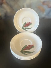 SANTA ANITA WARE FLOWERS OF HAWAII, RED GINGER, 5 Saucers, 2 Dessert Plates